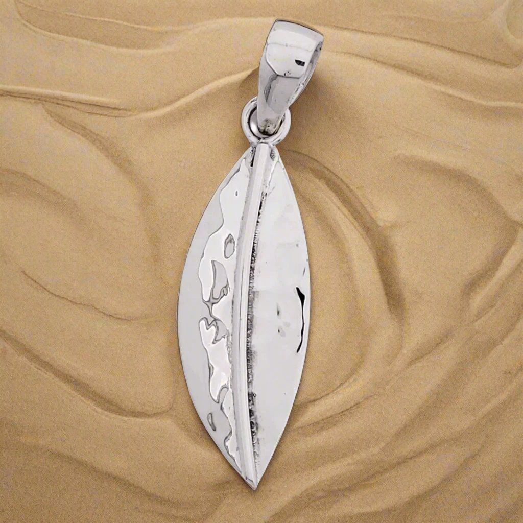 Sterling Silver Hammered Folded Leaf Pendant