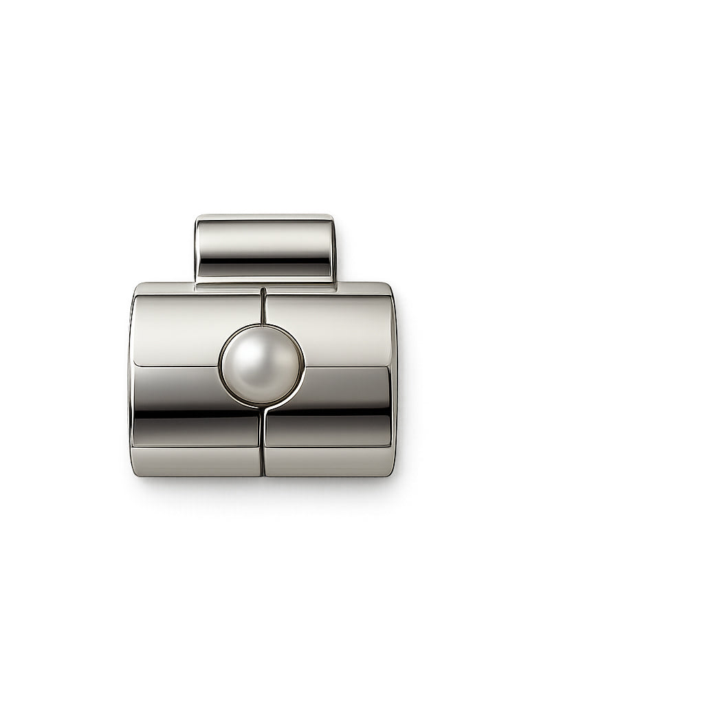 Sterling Silver Square Half-Moon Pendant with Stripe Pearl