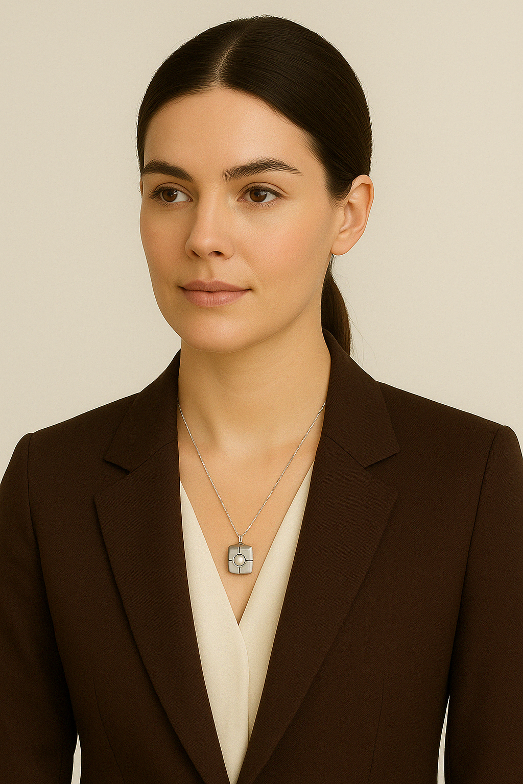 Sterling Silver Square Half-Moon Pendant with Stripe Pearl