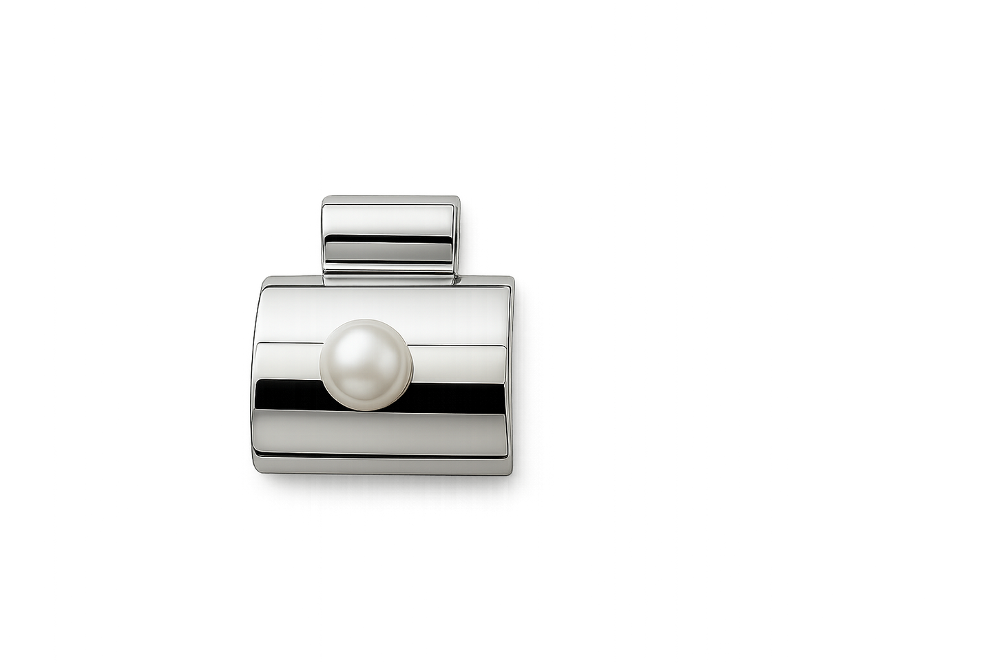Sterling Silver Smooth Half Moon Square Pendant with Pearl