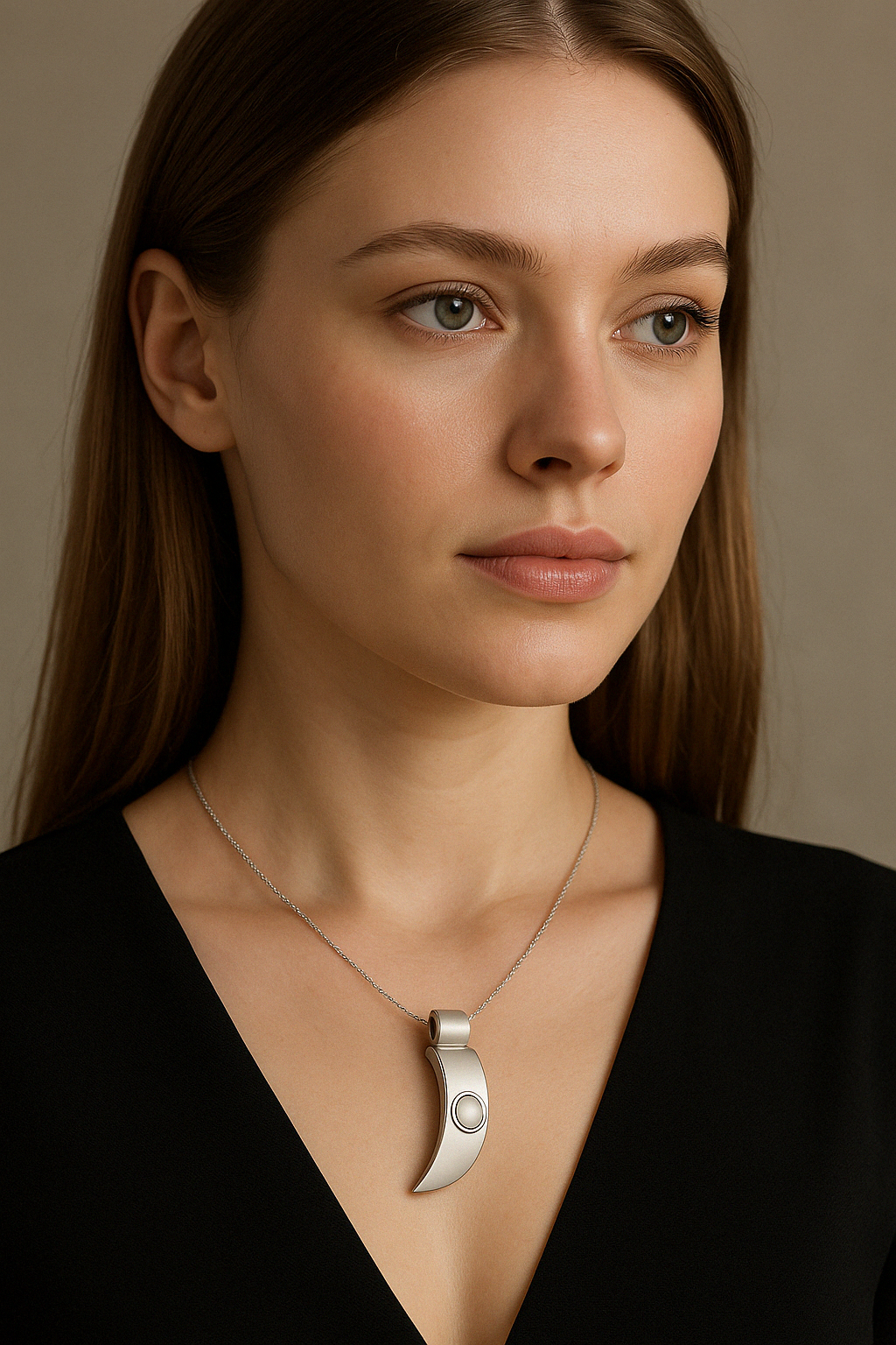 Sterling Silver Rectangular Half-Moon Pendant with Stripe and Pearl