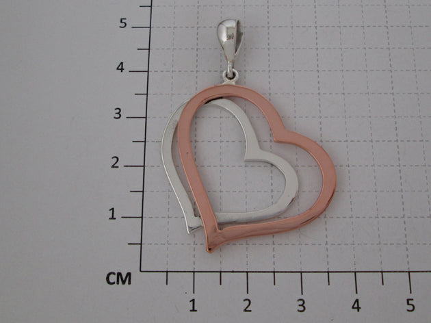 Sterling Silver Double Heart Pendant with Copper - Two-Tone Design