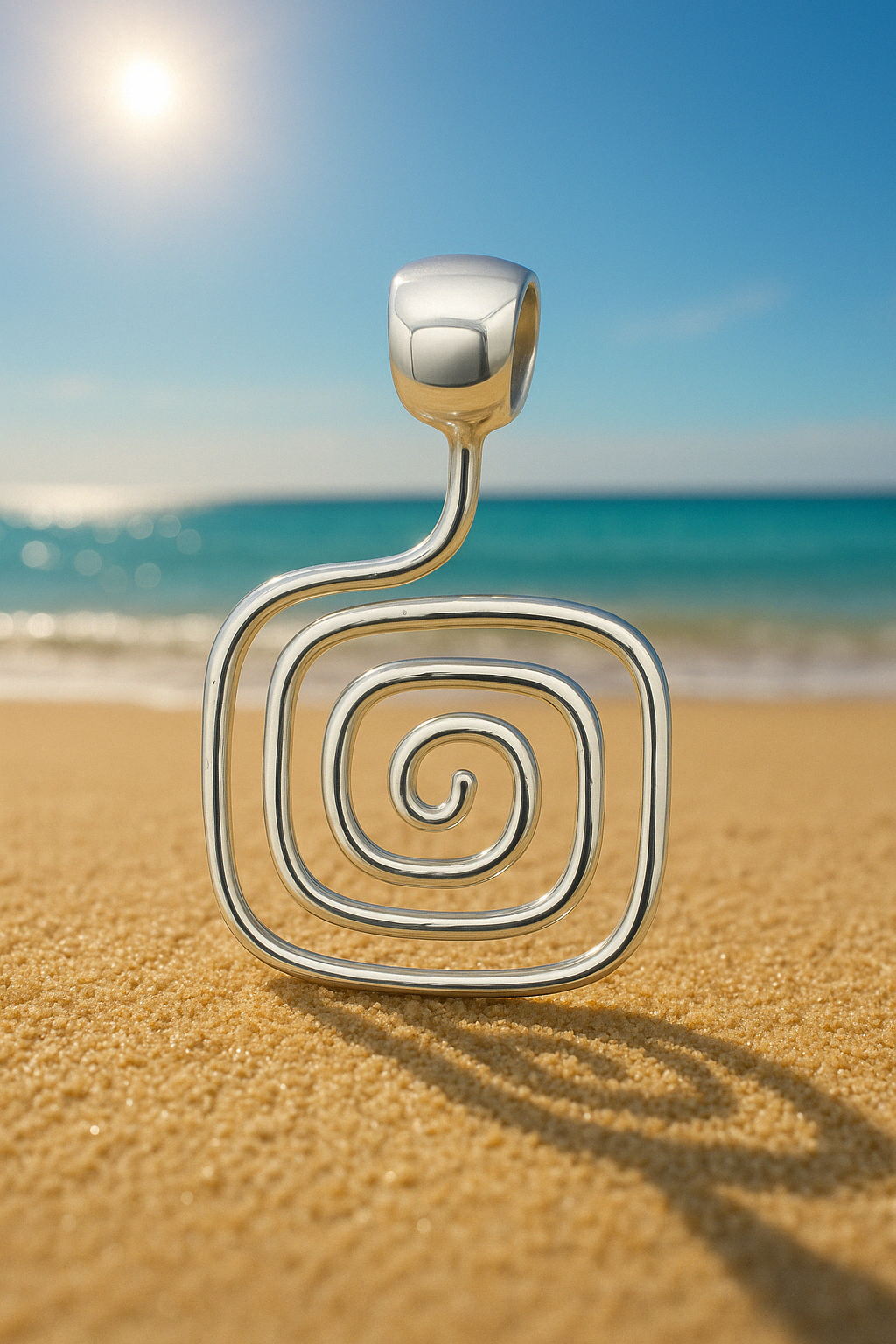 Sterling Silver Square Slope Hammered Labyrinth Pendant