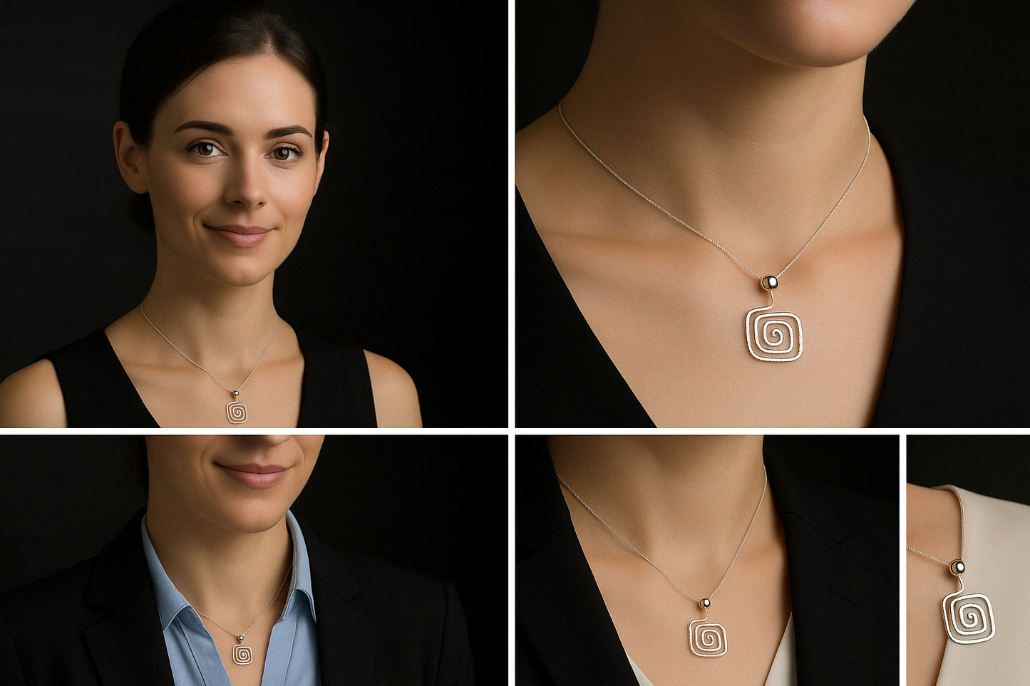 Sterling Silver Square Slope Hammered Labyrinth Pendant