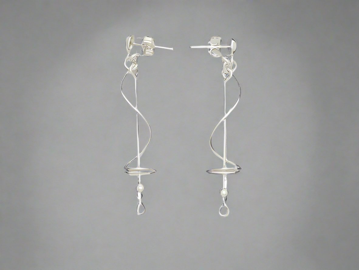 Sterling Silver Stick Earrings with Spring & Half Cap