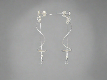 Sterling Silver Stick Earrings with Spring & Half Cap