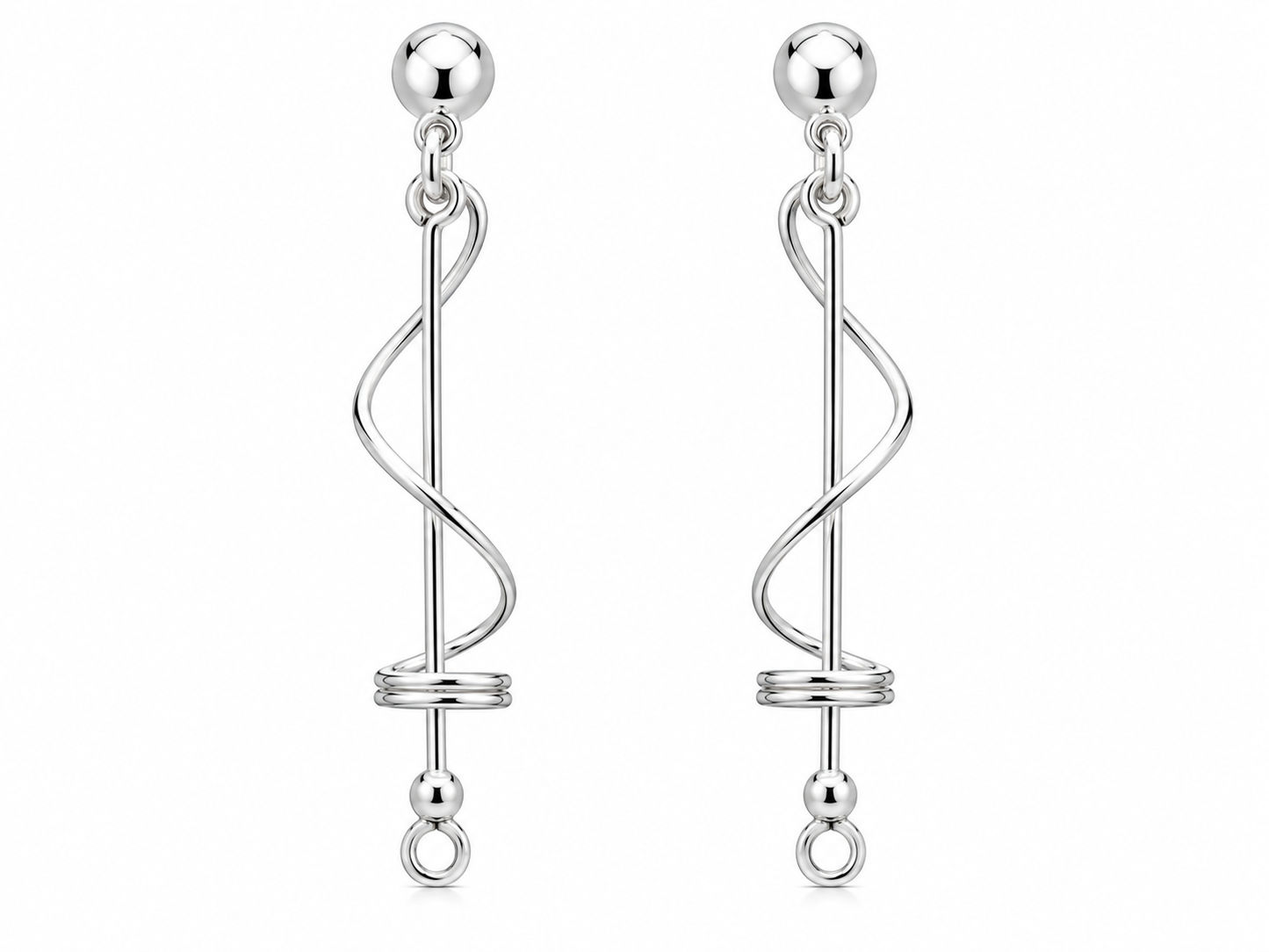 Sterling Silver Stick Earrings with Spring & Half Cap