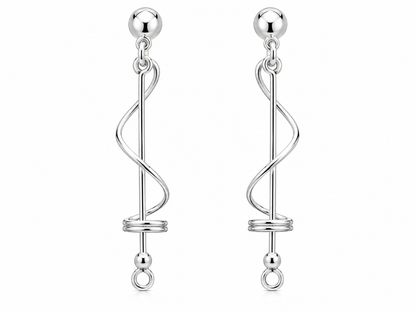 Sterling Silver Stick Earrings with Spring & Half Cap