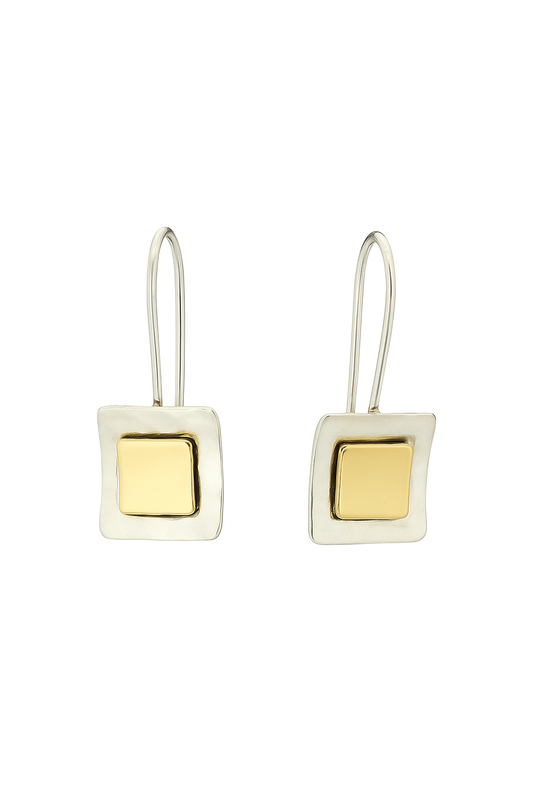 Sterling Silver Hammered Picture Earrings with Tumbaga – Two-Tone Elegance