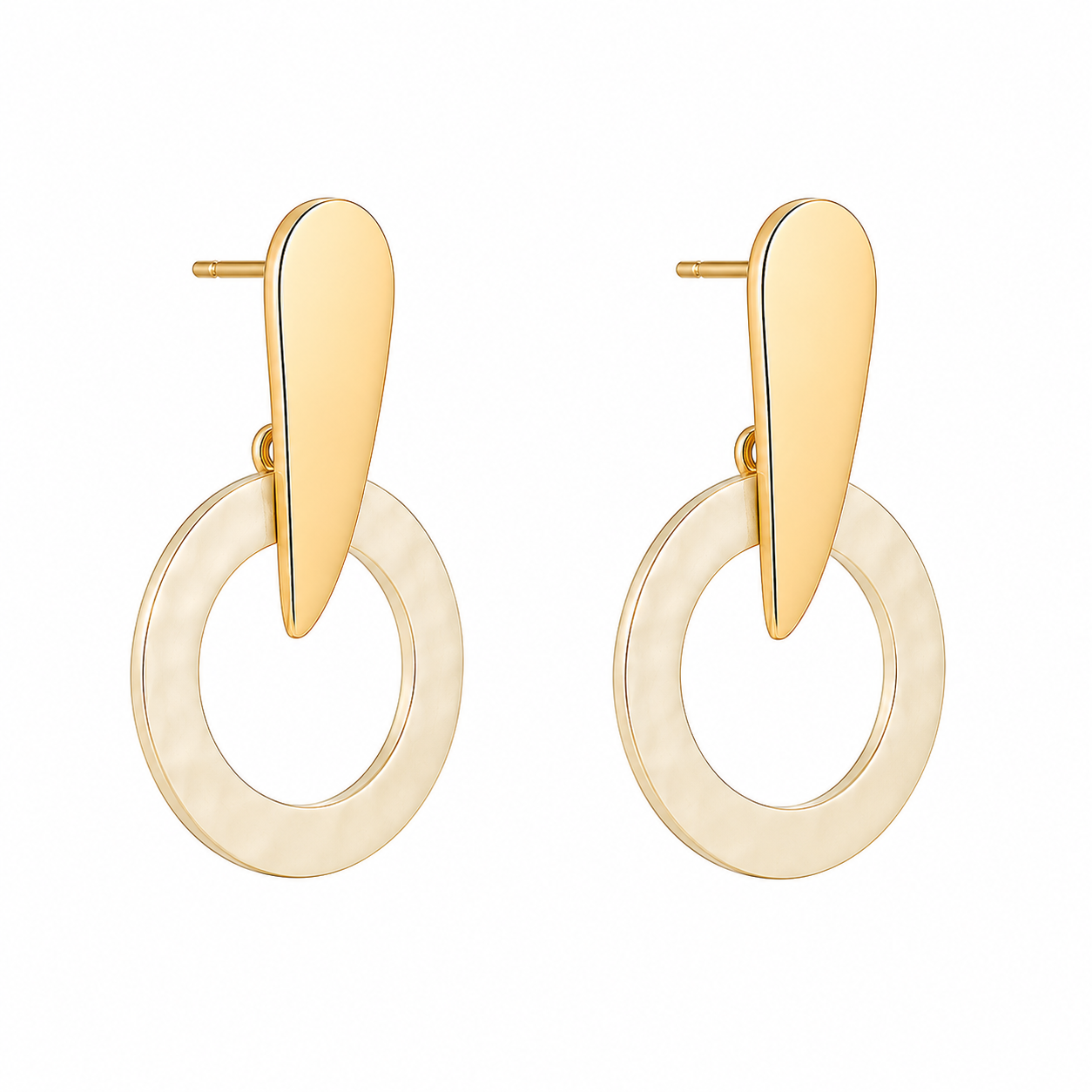 Sterling Silver Hammered Donut Earrings with Tumbaga – Two-Tone Elegance
