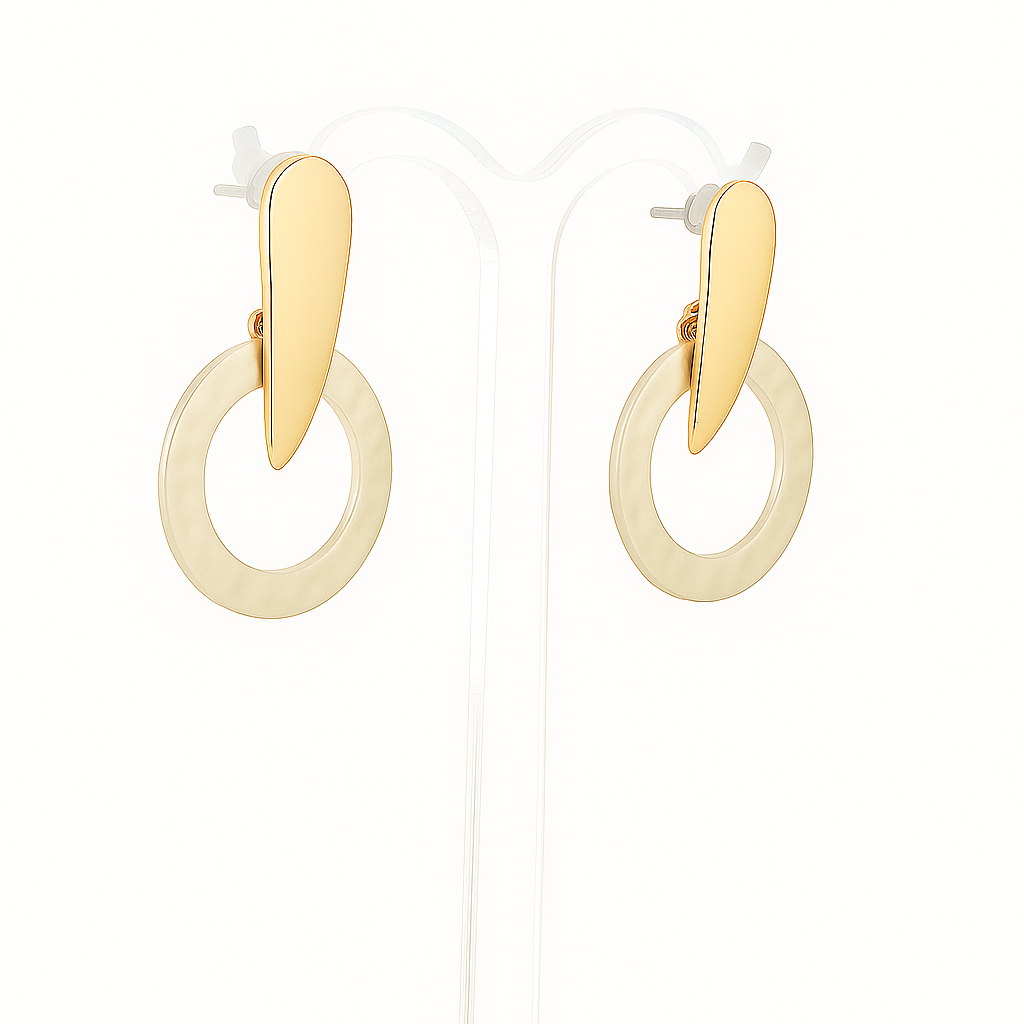 Sterling Silver Hammered Donut Earrings with Tumbaga – Two-Tone Elegance