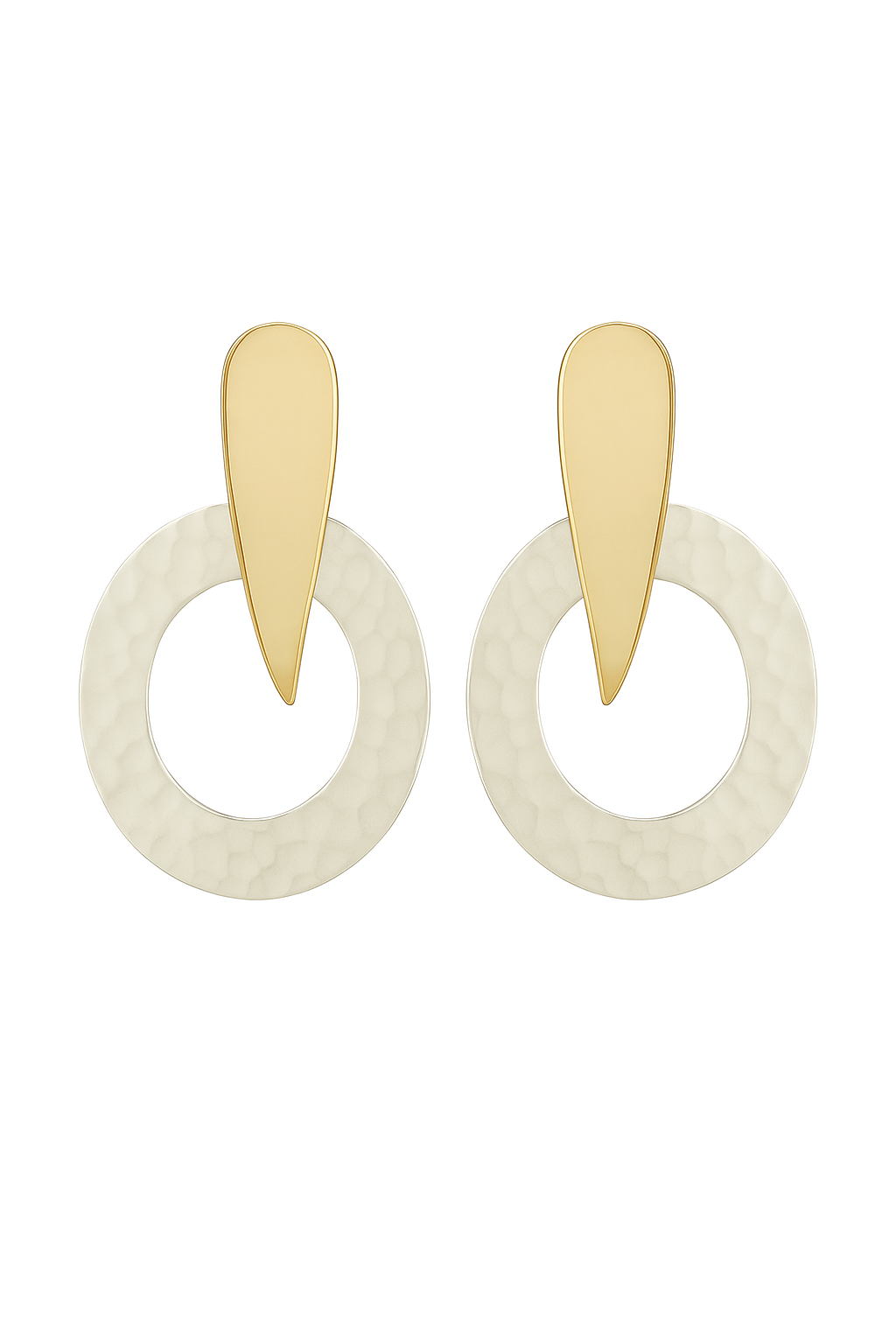 Sterling Silver Hammered Donut Earrings with Tumbaga – Two-Tone Elegance