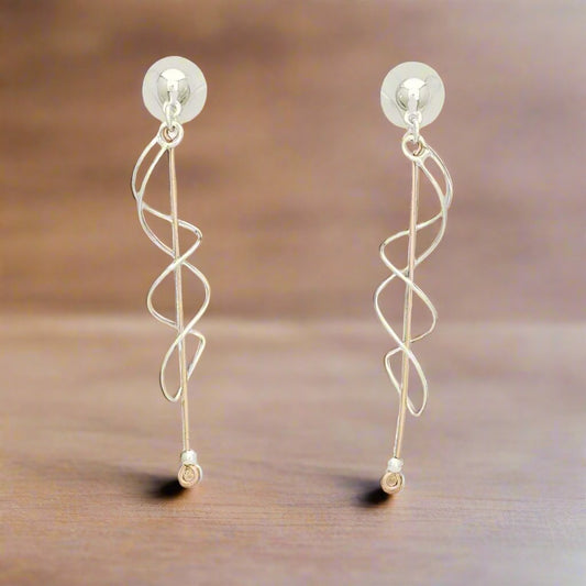 Sterling Silver Earring with Stick and Coiled Wire with Half Casq