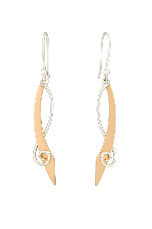 Sterling Silver & Copper Machete Earrings with Spiral – Two-Tone Elegance