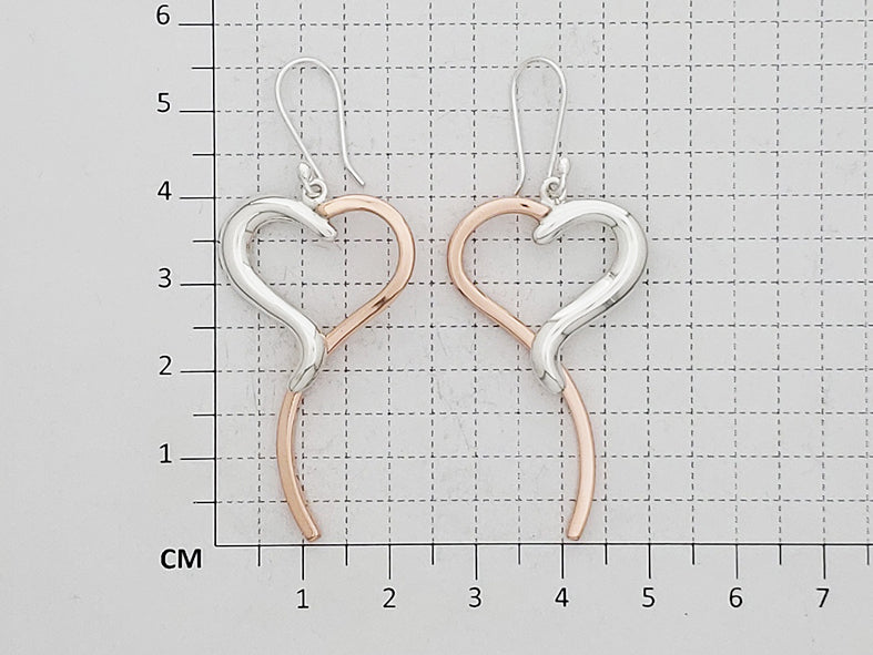 Sterling Silver & Copper Tie Heart Earrings – Two-Tone Elegance