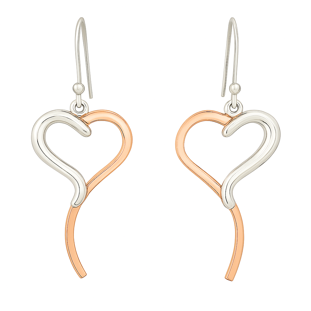 Sterling Silver & Copper Tie Heart Earrings – Two-Tone Elegance