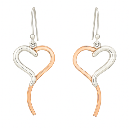 Sterling Silver & Copper Tie Heart Earrings – Two-Tone Elegance
