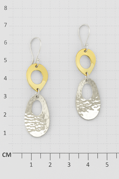 Sterling Silver Shine/Hammered Unequal Figure Earrings with Ring – Two-Tone