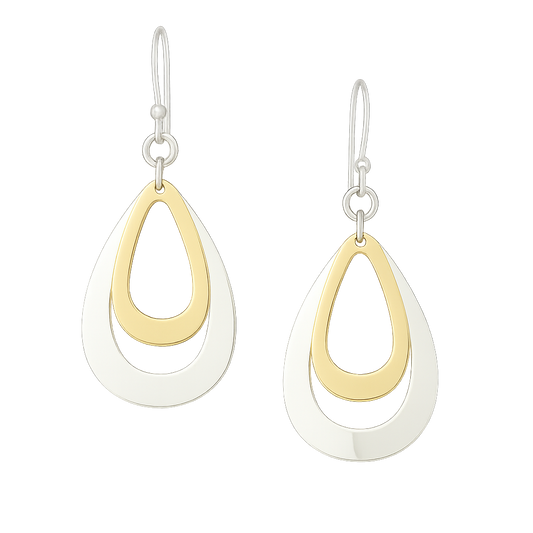 Sterling Silver Open Top Drop Earrings with Tumbaga Accents – Two-Tone Design