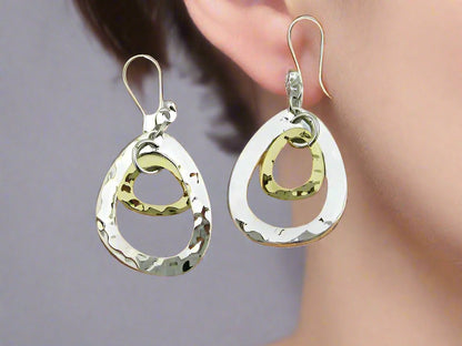 Sterling Silver Deformed Triangle Earrings with Tumbaga - Two-Tone Design