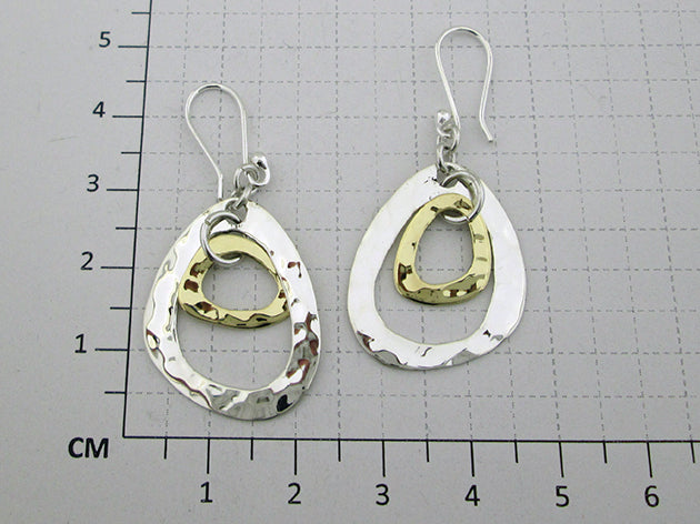 Sterling Silver Deformed Triangle Earrings with Tumbaga - Two-Tone Design