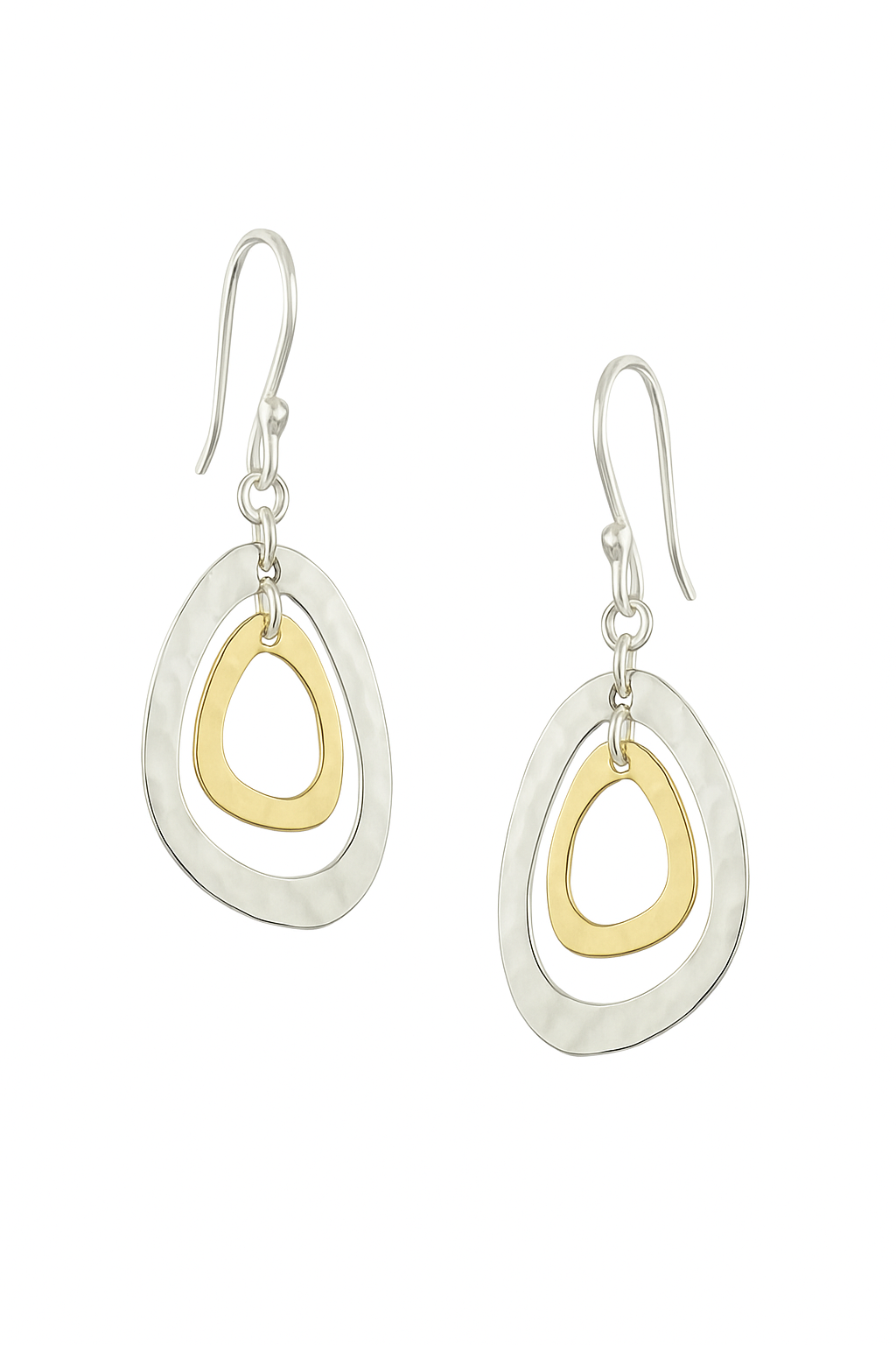 Sterling Silver Deformed Triangle Earrings with Tumbaga - Two-Tone Design