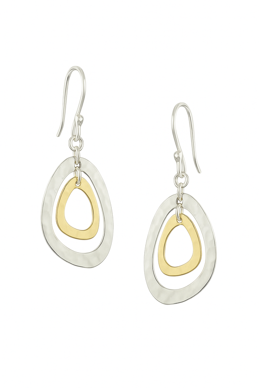 Sterling Silver Deformed Triangle Earrings with Tumbaga - Two-Tone Design