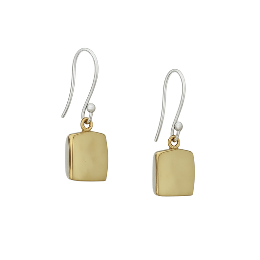 Sterling Silver Square Bezel Earrings with Hammered Tumbaga - Two-Tone Elegance