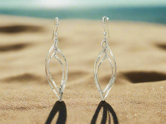 Sterling Silver Earrings with Movable Bent Almonds