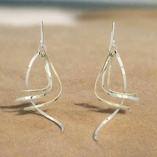 Sterling Silver Earrings with Four Movable Bent Sticks and Tumbaga