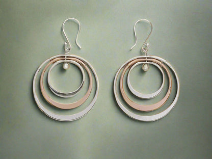 Sterling Silver Three Bright Hoops Two-Tone Earrings two tone