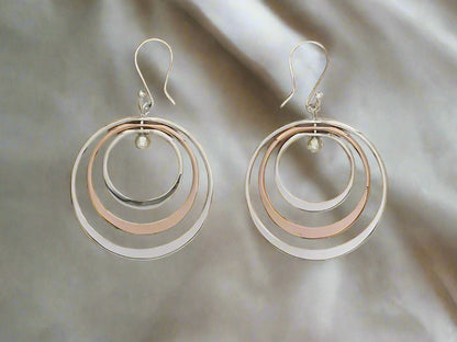 Sterling Silver Three Bright Hoops Two-Tone Earrings two tone