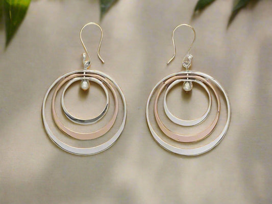 Sterling Silver Three Bright Hoops Two-Tone Earrings two tone