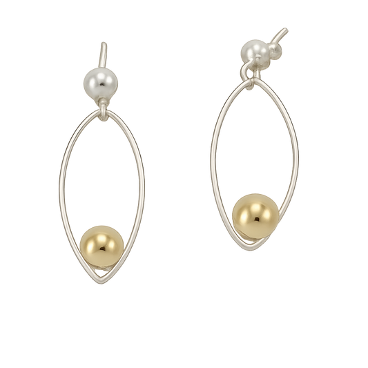 Sterling Silver Leaf Silhouette Earrings with Movable Ball Tumbaga – Two-Tone Elegance