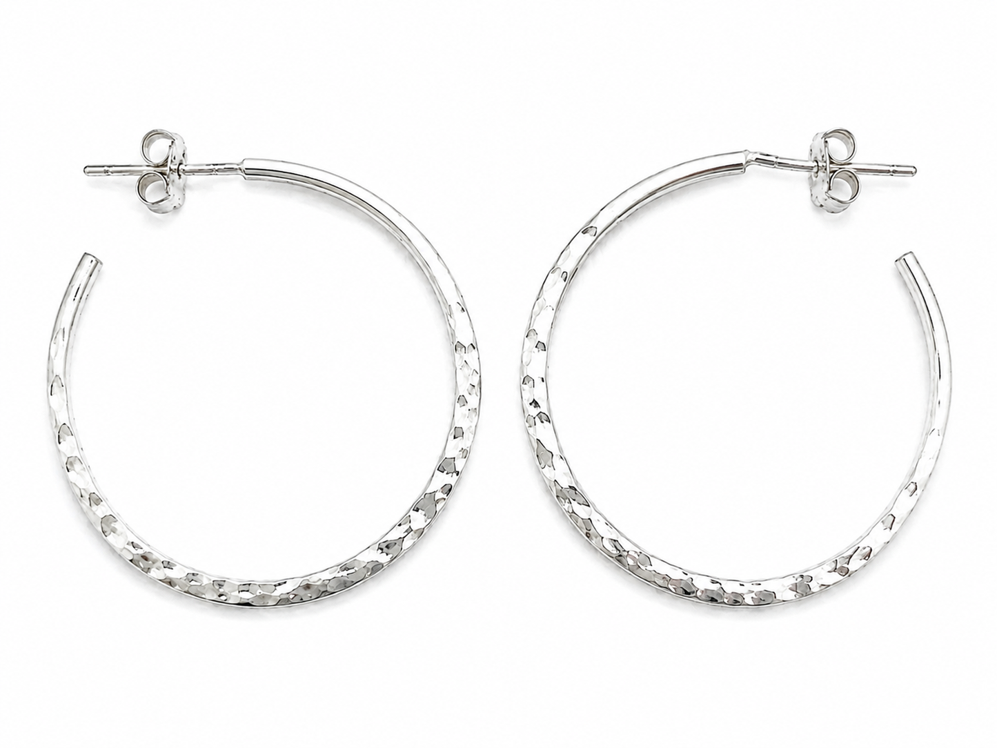 Medium Flat Hammered Sterling Silver Earrings