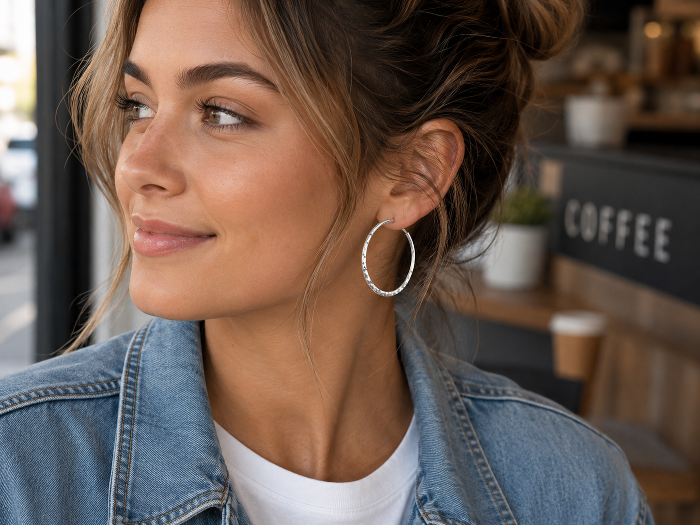 Medium Flat Hammered Sterling Silver Earrings