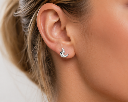 Sterling Silver Mini Gloss Moon Earrings