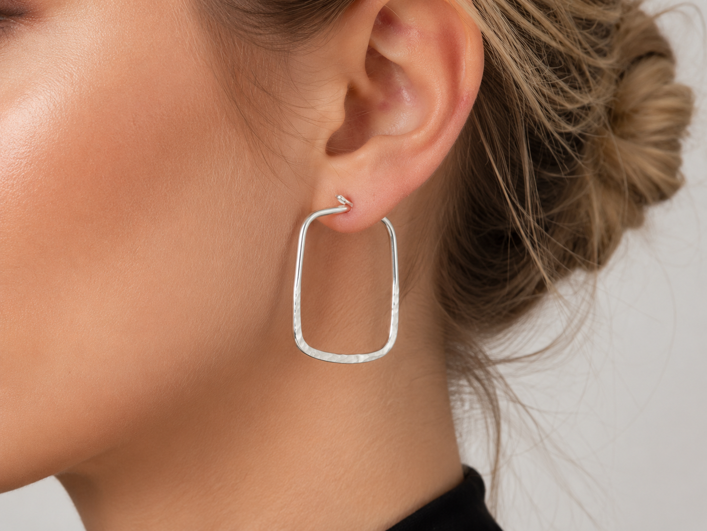 Sterling Silver Square Hammered Earrings