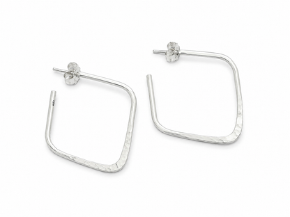 Sterling Silver Square Hammered Earrings