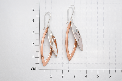 Sterling silver Double Hammered Almond Earrings with Copper Accents