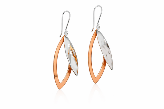 Sterling silver Double Hammered Almond Earrings with Copper Accents