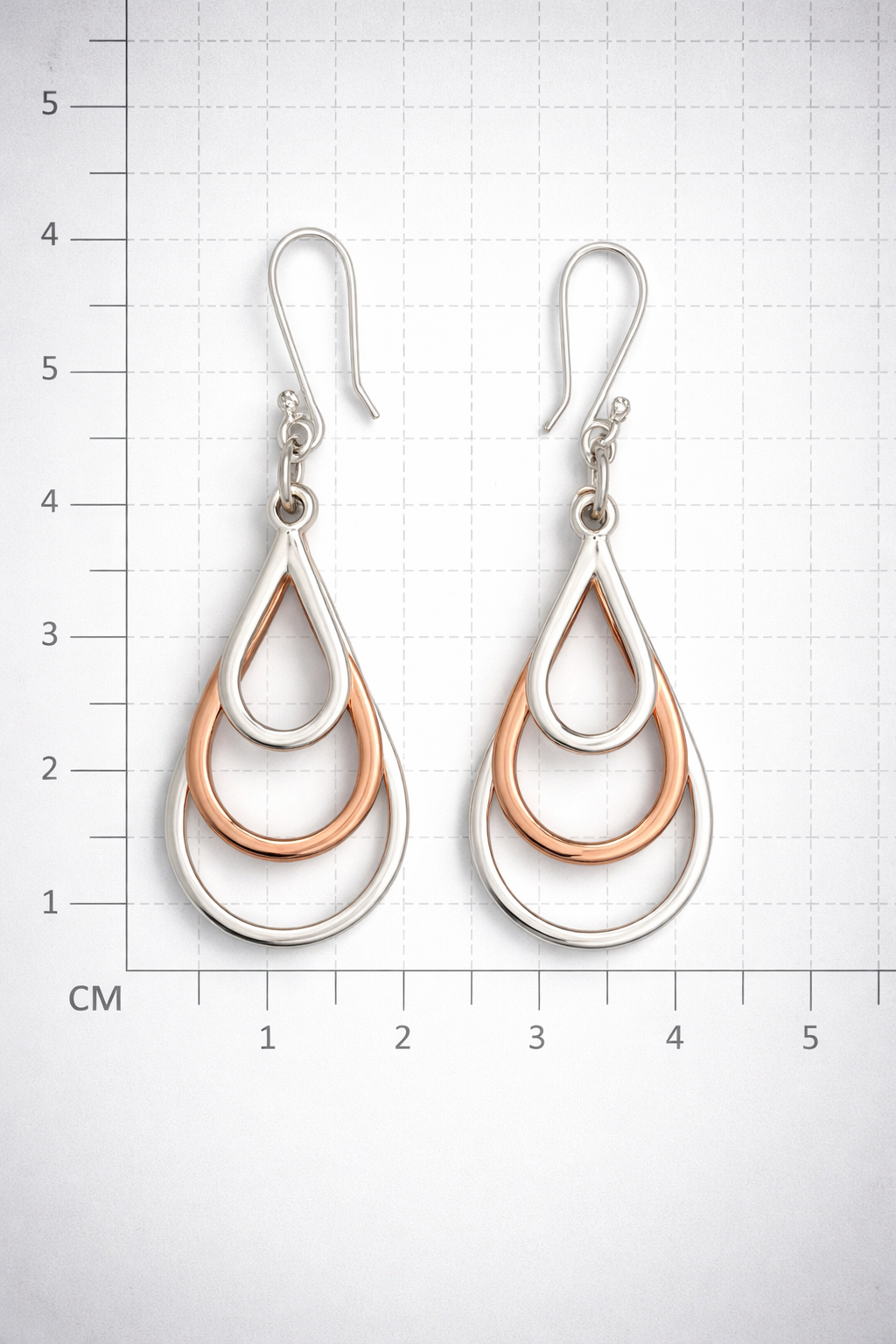 Sterling Silver Triple Uneven Drop Earrings with Copper Ring