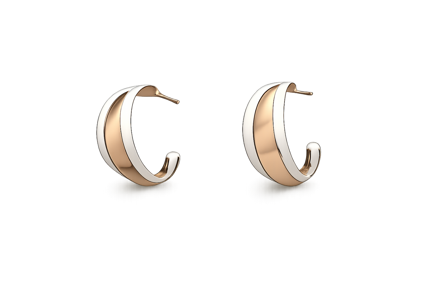 Smooth Sheet Sterling Silver Earrings with Half Round Copper Edges