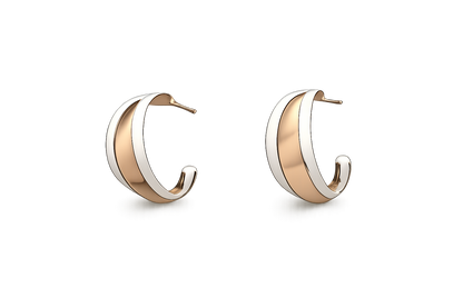 Smooth Sheet Sterling Silver Earrings with Half Round Copper Edges