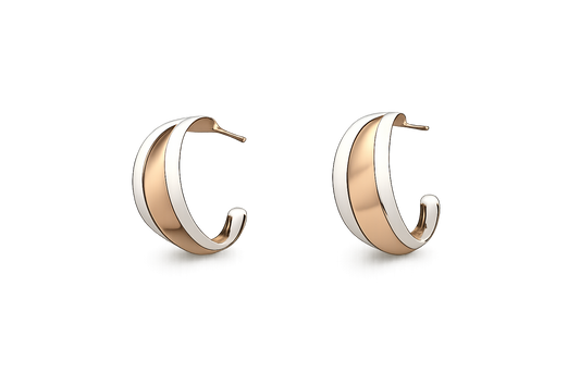 Smooth Sheet Sterling Silver Earrings with Half Round Copper Edges