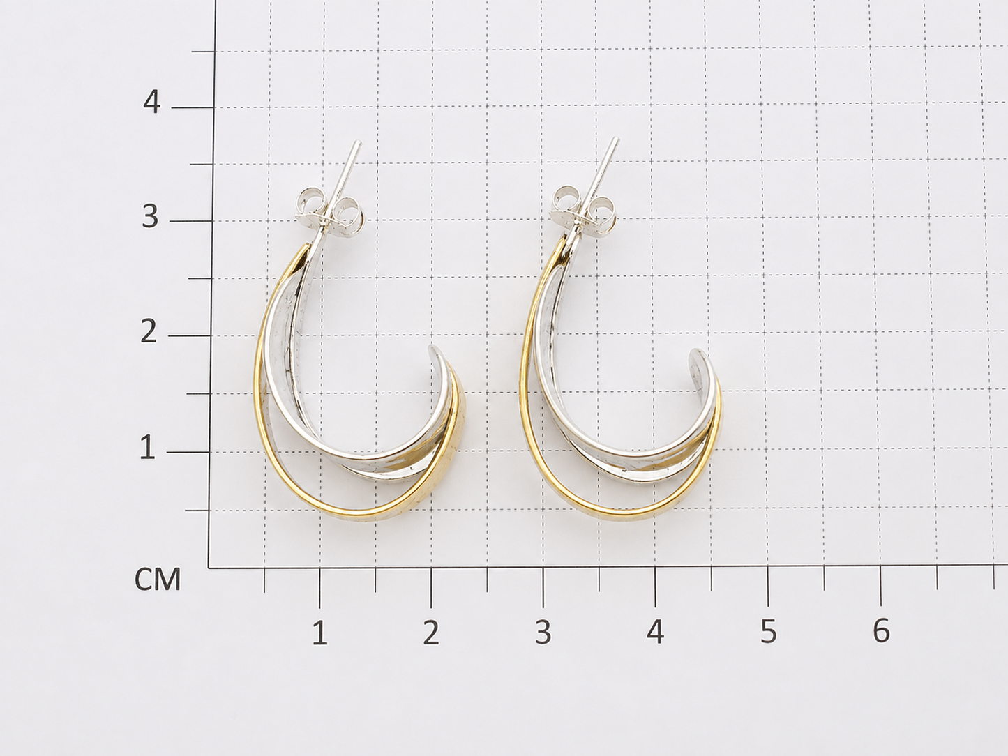 Sterling Silver and Tumbaga Three Hammered Bar Drop Earrings