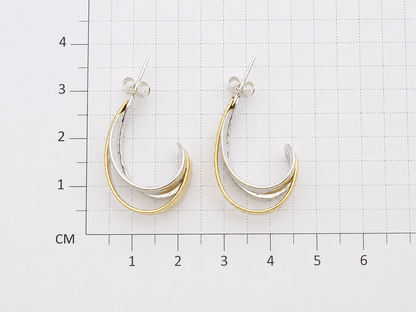 Sterling Silver and Tumbaga Three Hammered Bar Drop Earrings