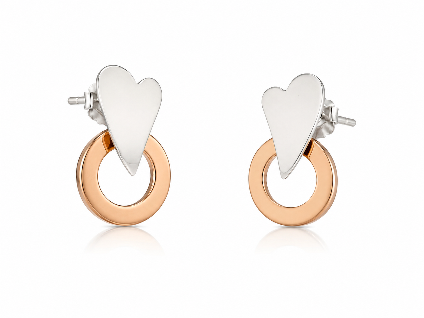 Sterling Silver Heart with Smooth Copper Hoop Earrings