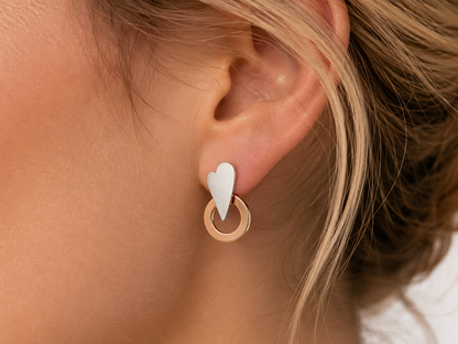 Sterling Silver Heart with Smooth Copper Hoop Earrings