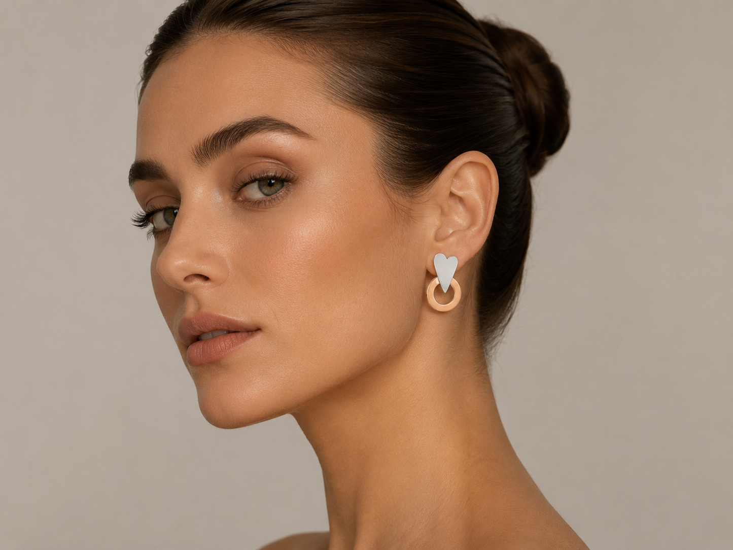 Sterling Silver Heart with Smooth Copper Hoop Earrings